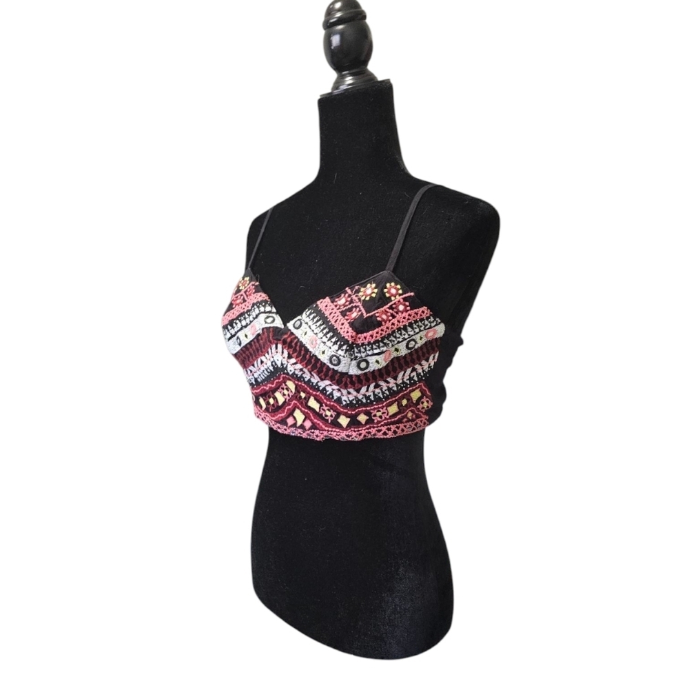 GUESS Pink Black Embroidered Cropped Top M - Picture 7 of 10